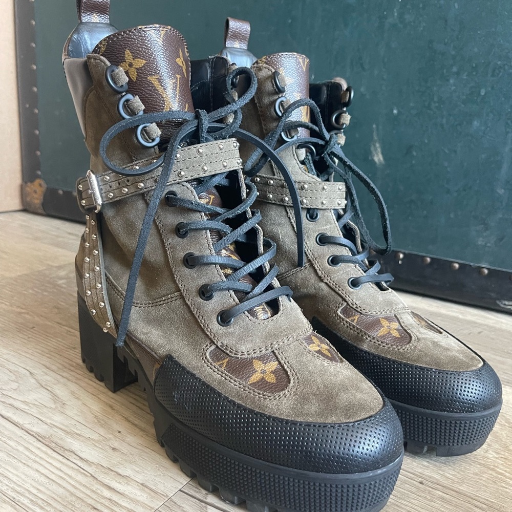 Louis Vuitton Olive and Black Ankle Boots